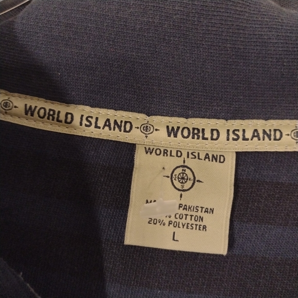 World Island - Blue & Black - Horizontal Striped - Long Sleeve Polo Men's XL NWT - Picture 7 of 11